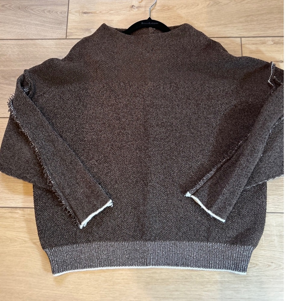 ZENANA‎ Women's Brown Textured Mock Neck Sweater Dolman Sleeve Distressed S M